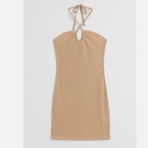 H&M Divided Halterneck Bodycon Sleeveless Short Dress Size Medium Beige NEW